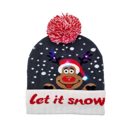 Blinking beanie LEDS  - Grey w. Rudolph "Let it snow"