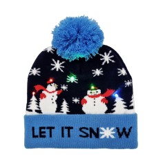 Blinking beanie LEDS  - Blue w. snowman "Let it snow"