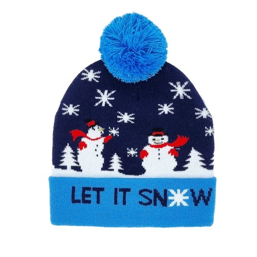Blinking beanie LEDS  - Blue w. snowman "Let it snow"