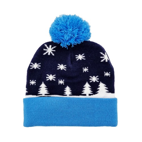 Blinking beanie LEDS  - Blue w. snowman "Let it snow"
