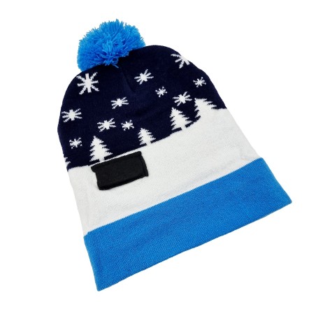 Blinking beanie LEDS  - Blue w. snowman "Let it snow"