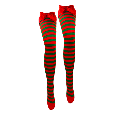 Knee high tights - red/green w. bow