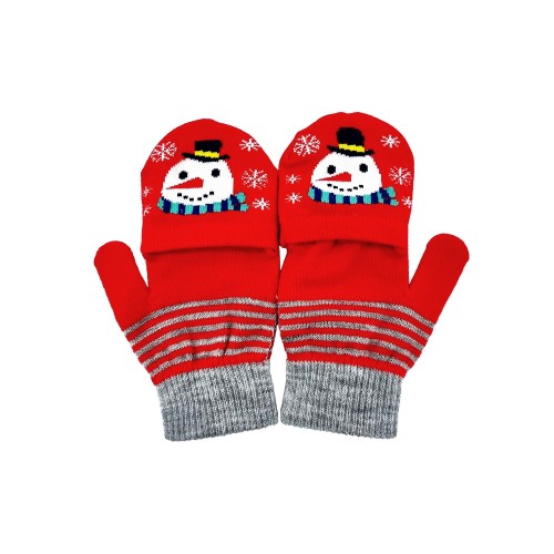 Mittens/half gloves - Red w. snowmen