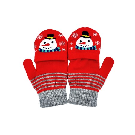 Mittens/half gloves - Red w. snowmen