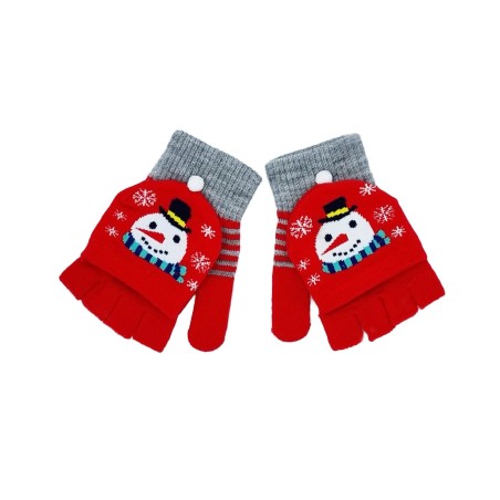Mittens/half gloves - Red w. snowmen