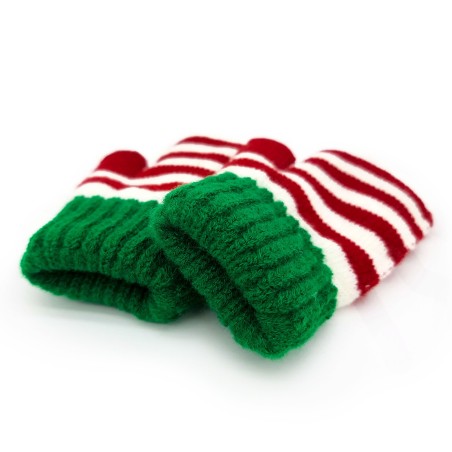 Knitted mittens - Elf red/green