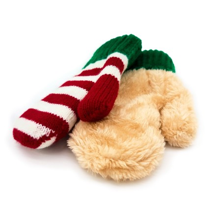 Knitted mittens - Elf red/green