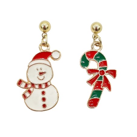 Earring - Snowman / candy cane