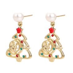 Earring - Golden tree with pearl