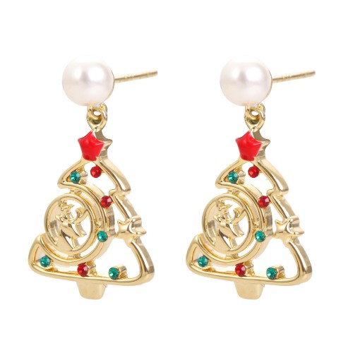 Earring - Golden tree with pearl