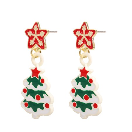 Earring - Xmas tree white / green