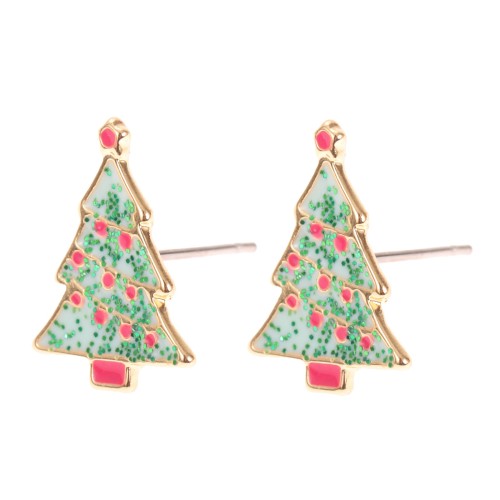 Stud - Xmas tree w. glitter