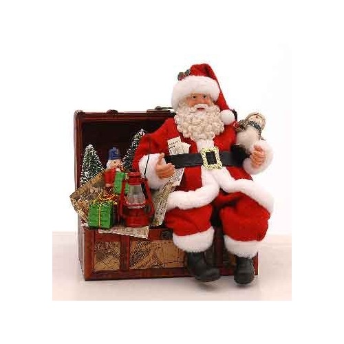 20cm Red/green/gold Santa Claus w/treasure chest