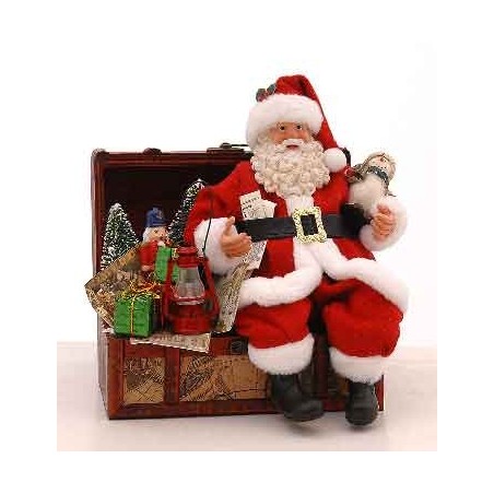 20cm Red/green/gold Santa Claus w/treasure chest