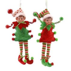 31cm Red & green hanging elves