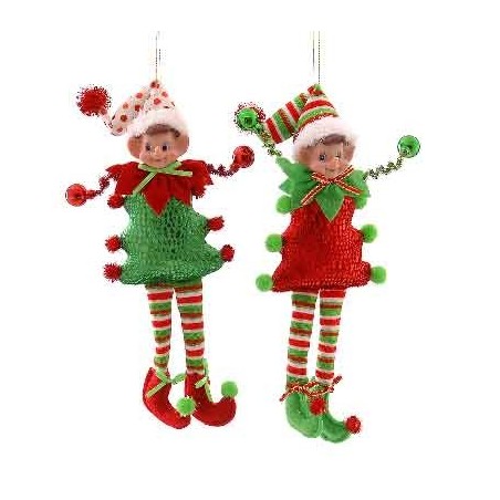 31cm Red & green hanging elves