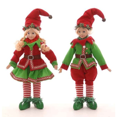 43cm Red/green/gold standing fairy elf