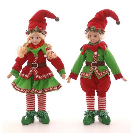 43cm Red/green/gold standing fairy elf