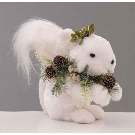 20cm White squirrel w/pincones