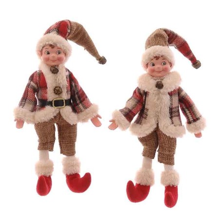 25cm Red/brown hanging posable elf orn