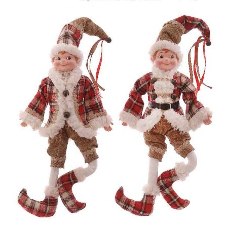 46cm Red/brown hanging posable elf orn