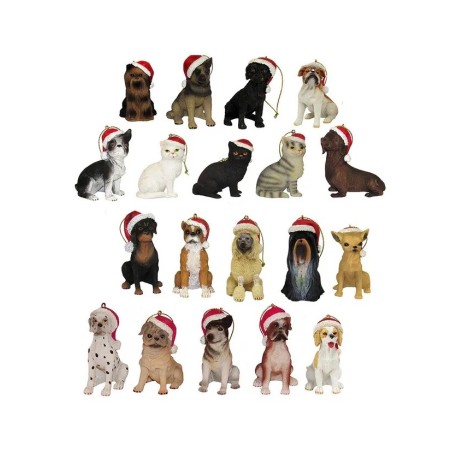 2.5"res cat & dog w/santa hat orns