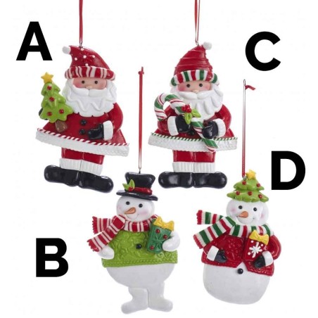 5"red/green santa/snowman orns 4/a